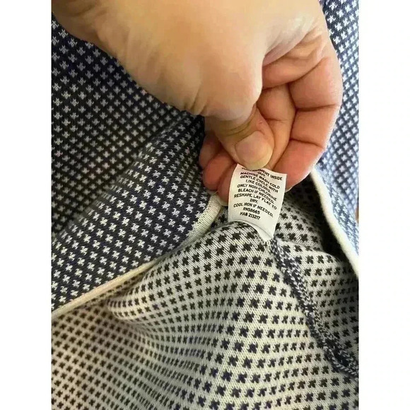 Halogen Women's Jacket Blazer 100% Cotton Blue White Fleur-de-lis Button Front L - Picture 6 of 7